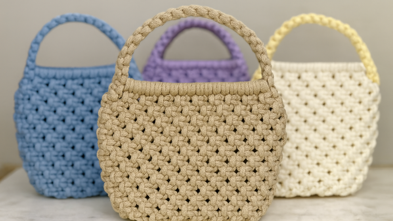 Bolsas de macramê coloridas